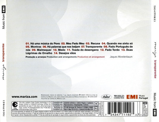 Mariza : Transparente (CD, Album)