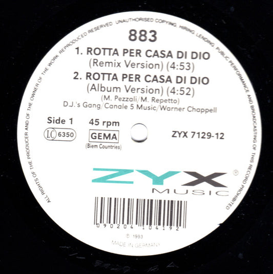 883 : Rotta Per Casa Di Dio (12", Maxi)
