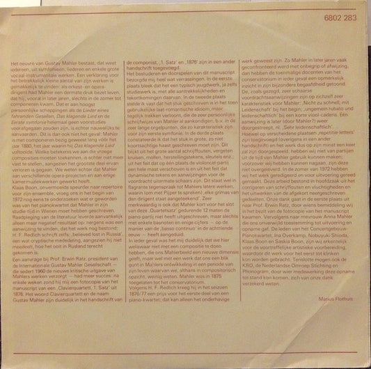 Gustav Mahler, Concertgebouw-Pianokwartet : Pianokwartet (1876) (7")
