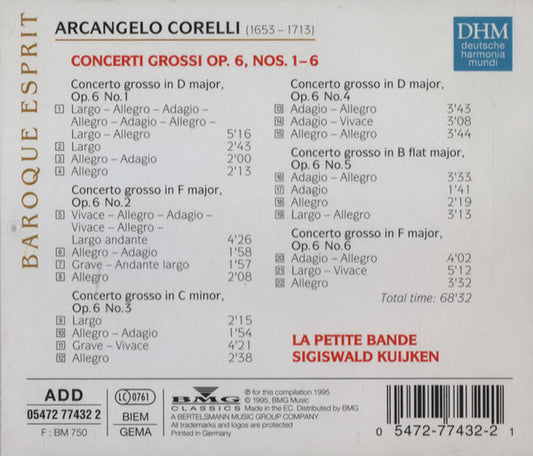 Arcangelo Corelli, La Petite Bande, Sigiswald Kuijken : Concerti Grossi Op. 6, Nos. 1-6 (CD, Comp, RE)