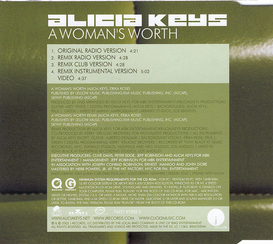 Alicia Keys : A Woman's Worth (CD, Single, Enh)