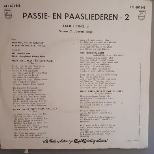 Aafje Heynis : Passie En Paasliederen - No.2 (7")