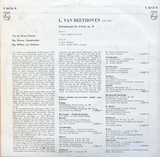 Ludwig van Beethoven - Cor de Groot, Wiener Symphoniker, Willem Van Otterloo : Klavierkonzert Nr. 2 B-Dur, Op. 19 (10")