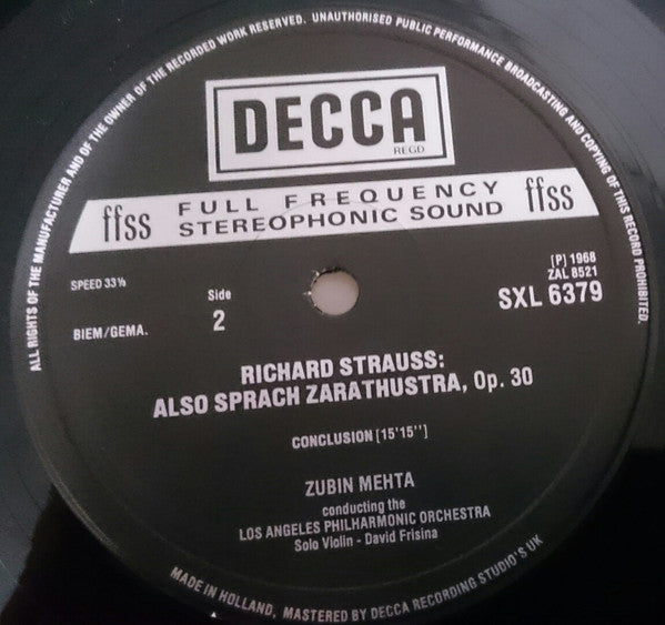 Richard Strauss, Los Angeles Philharmonic Orchestra, Zubin Mehta : Also Sprach Zarathustra (LP)