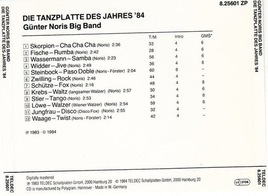 Günter Noris Big Band : Die Tanzplatte Des Jahres '84 (CD)