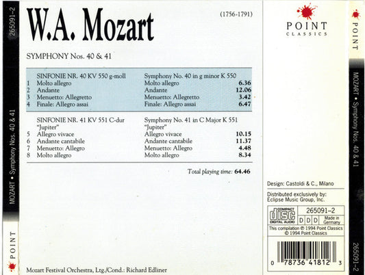 Wolfgang Amadeus Mozart - Mozart Festival Orchestra (2) Ltg./Cond.: Richard Edlinger : Symphony Nos. 40 & 41 (CD, Album)