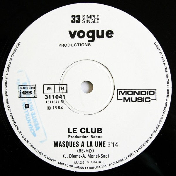 Le Club : Masques A La Une (12", Single, Ltd)
