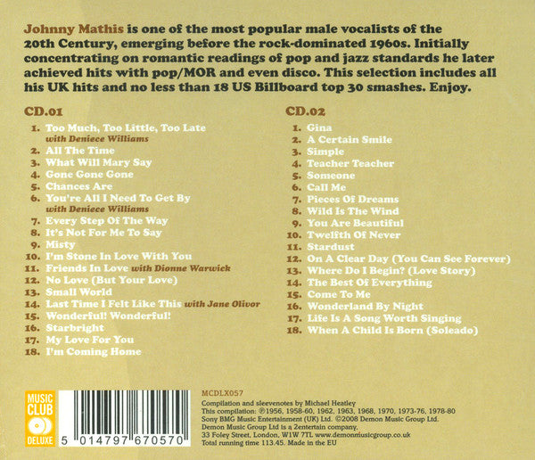 Johnny Mathis : Misty: The Best Of Johnny Mathis (2xCD, Comp, Sli)