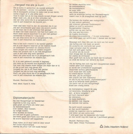 Reinhard Mey : Vergeef Me Als Je Kunt (7", Single)