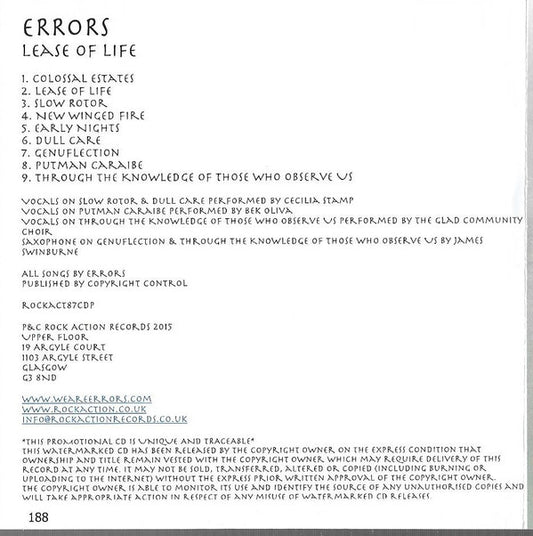 Errors : Lease Of Life (CDr, Album, Copy Prot., Promo)