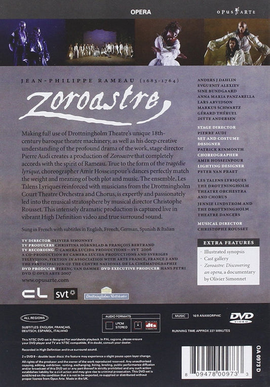 Jean-Philippe Rameau, Anders J. Dahlin, Sine Bundgaard, Anna Maria Panzarella, Ditte Andersen, Evgueniy Alexiev, Gérard Théruel, Lars Arvidson, Markus Schwartz (2), Les Talens Lyriques, Chorus And Orchestra Of The Drottningholm Court Theatre , Musical Dir : Zoroastre (2xDVD-V, NTSC)