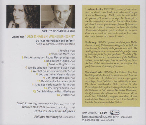 Gustav Mahler - Sarah Connolly / Dietrich Henschel, Orchestre Des Champs Elysées, Philippe Herreweghe : Des Knaben Wunderhorn (CD, Album, RE, Sli)