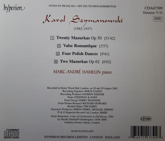 Karol Szymanowski, Marc-André Hamelin : The Complete Mazurkas (CD)