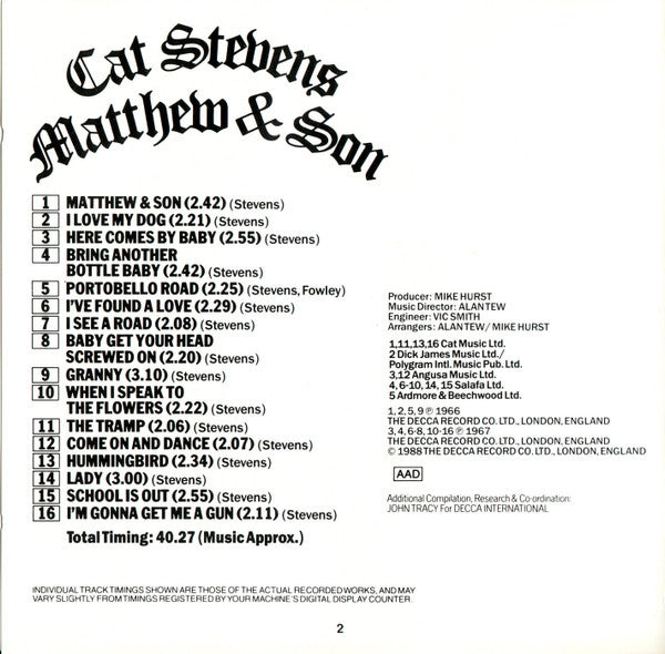 Cat Stevens : Matthew & Son (CD, Album, RM)