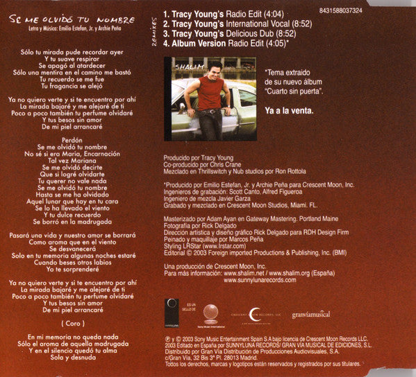 Shalim : Se Me Olvidó Tu Nombre (Remixes) (CD, Single)
