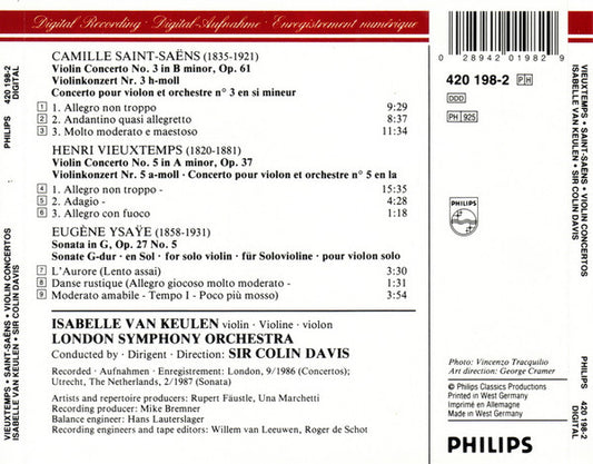 Henri Vieuxtemps / Camille Saint-Saëns / Eugène Ysaÿe – Isabelle van Keulen, London Symphony Orchestra, Sir Colin Davis : Violin Concerto No. 5 / Violin Concerto No. 3 / Sonata For Violin Solo No. 5 (CD)