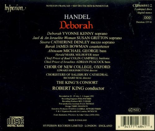 Georg Friedrich Händel, Yvonne Kenny, Susan Gritton, Catherine Denley, James Bowman (2), Michael George (3), The New College Oxford Choir, The Choir Of Salisbury Cathedral, The King's Consort, Robert King (9) : Deborah (2xCD, Album)