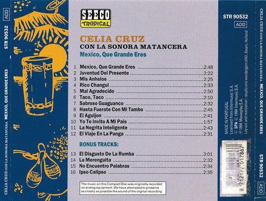 Celia Cruz Acompañada Por La Sonora Matancera : México, Que Grande Eres (CD, Album, RE)