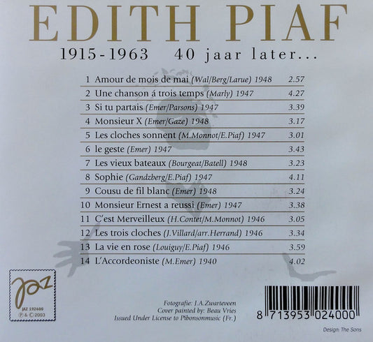 Edith Piaf : 1915 - 1963 40 Jaar Later... (CD, Comp, Mono)