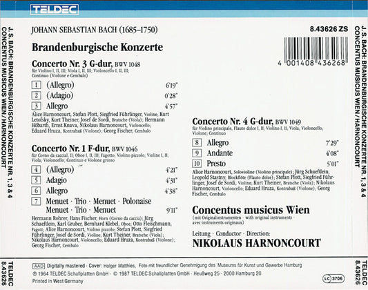Johann Sebastian Bach, Concentus Musicus Wien, Nikolaus Harnoncourt : Brandenburgische Konzerte Nr.1, 3 & 4 (CD, RE)