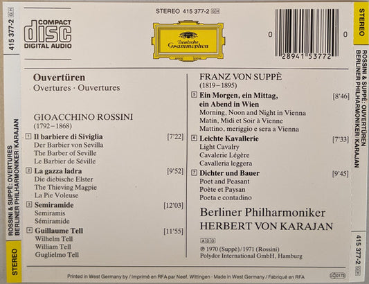 Rossini*, Suppé*, Berliner Philharmoniker, Herbert von Karajan : Ouvertüren (CD, Comp, Pol)