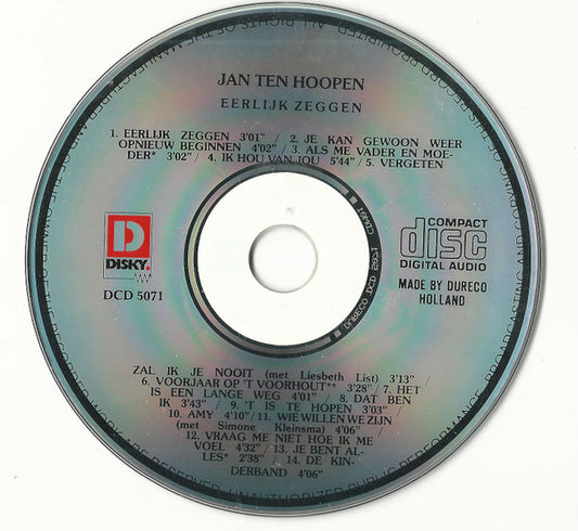Jan Ten Hoopen : Eerlijk Zeggen (CD, Album)