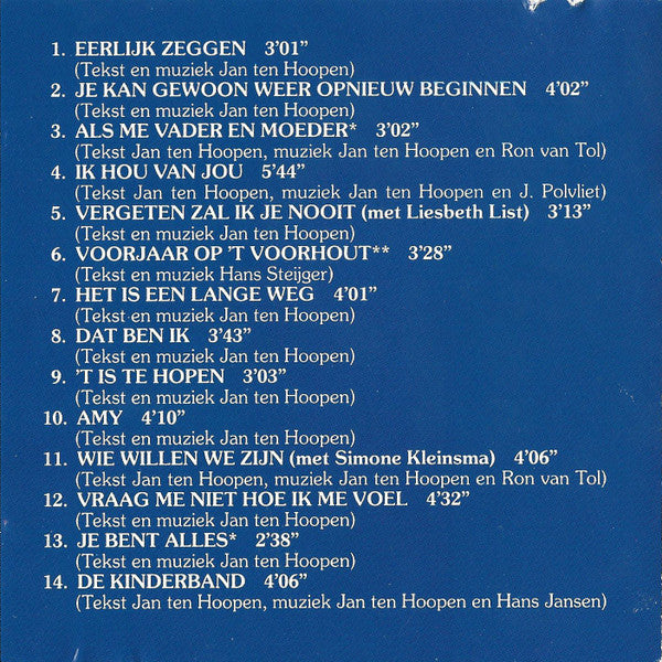 Jan Ten Hoopen : Eerlijk Zeggen (CD, Album)