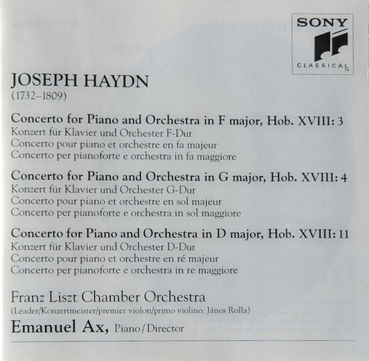 Joseph Haydn - Emanuel Ax - Liszt Ferenc Chamber Orchestra : Piano Concertos / F Major - G Major - D Major (CD)