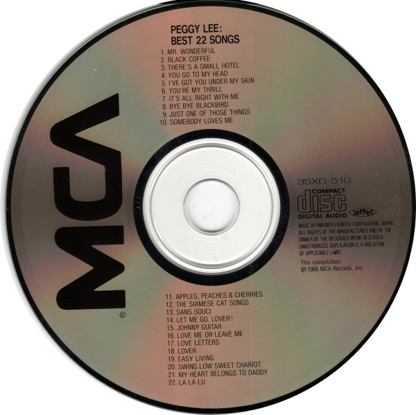 Peggy Lee : Best 22 Songs (CD, Album, Comp, Mono)