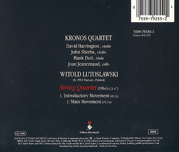 Kronos Quartet, Witold Lutoslawski : String Quartet (CD, Album)