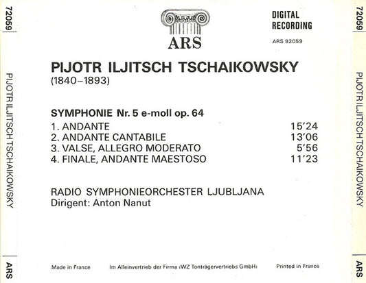 Pyotr Ilyich Tchaikovsky - Simfonični Orkester RTV Ljubljana Dirigent Anton Nanut : Symphonie Nr. 5 E-moll Op. 64 (CD, Album)