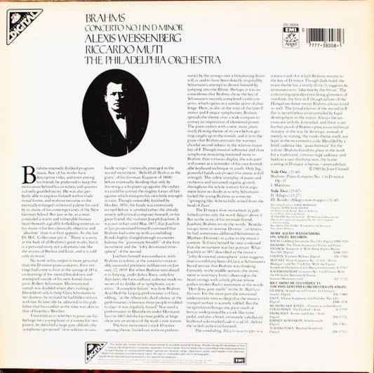 Johannes Brahms - Alexis Weissenberg, The Philadelphia Orchestra, Riccardo Muti : Concerto No.1 In D Minor (LP)