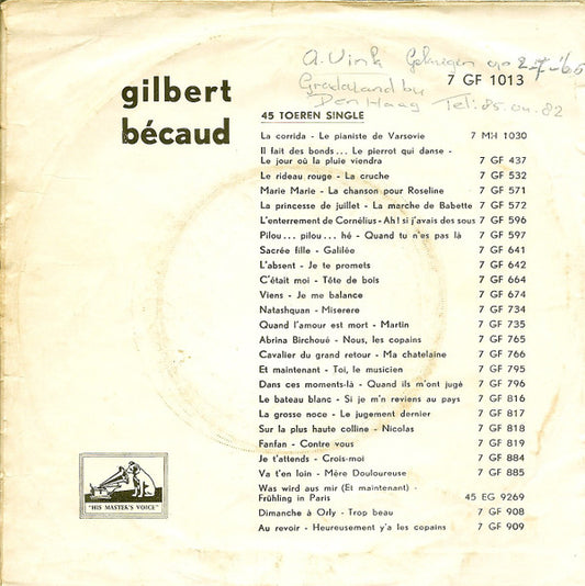 Gilbert Bécaud : Il Faut Marcher (7", Single, Mono)
