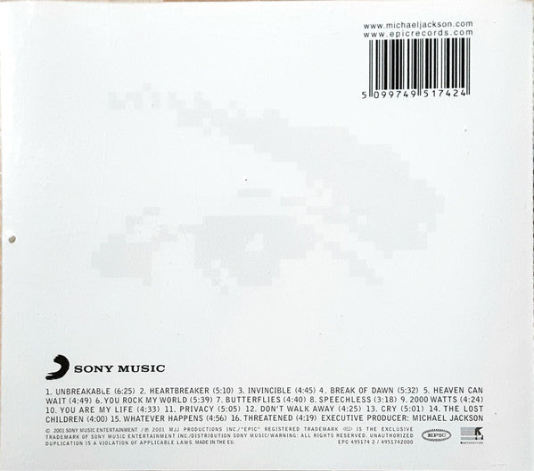 Michael Jackson : Invincible (CD, Album, RE)