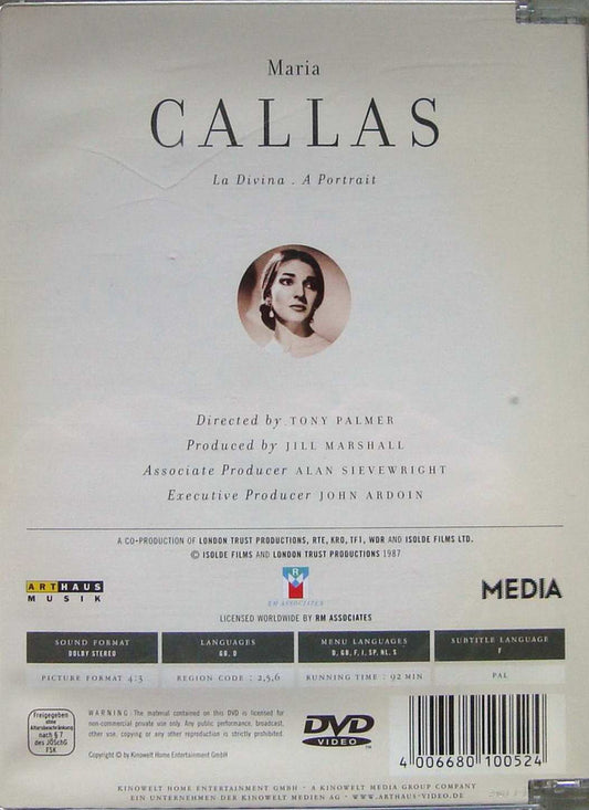 Maria Callas / Tony Palmer (7) : Maria Callas La Divina . A Portrait - A Film By Tony Palmer (DVD-V, PAL)