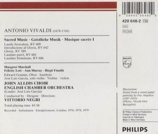 Antonio Vivaldi - John Alldis Choir, English Chamber Orchestra, Vittorio Negri : Sacred Choral Music Vol.1: Gloria RV 589 (CD, Album)