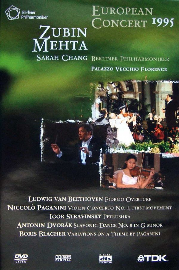 Zubin Mehta, Sarah Chang, Berliner Philharmoniker / Ludwig van Beethoven, Niccolò Paganini, Igor Stravinsky, Antonin Dvorák*, Boris Blacher : European Concert 1995 - Palazzo Vecchio Florence (DVD-V, Multichannel, PAL)