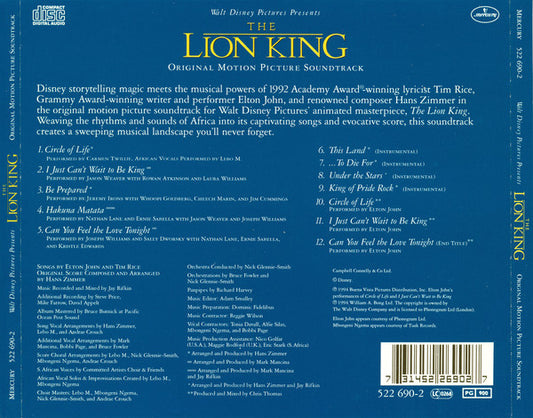 Various : The Lion King (Original Motion Picture Soundtrack) (CD, Album)