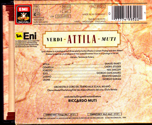 Giuseppe Verdi - Samuel Ramey, Cheryl Studer, Neil Shicoff, Giorgio Zancanaro, Orchestra Del Teatro Alla Scala E Coro Del Teatro Alla Scala, Riccardo Muti : Attila (2xCD, Album + Box, Sli)