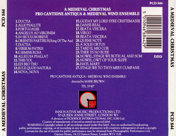 Pro Cantione Antiqua . Medieval Wind Ensemble, Mark Brown (4) : A Medieval Christmas (CD, Album, RE)