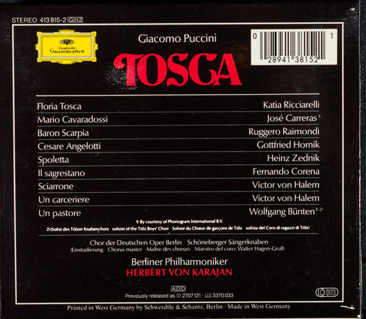 Giacomo Puccini - Katia Ricciarelli, José Carreras, Ruggero Raimondi, Chor der Deutschen Oper Berlin, Berliner Philharmoniker, Herbert von Karajan : Tosca (2xCD, Album + Box)