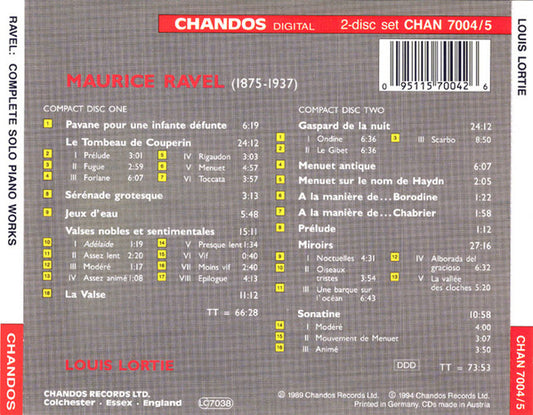 Louis Lortie, Maurice Ravel : Complete Solo Piano Works (2xCD, Album, Comp, RE)