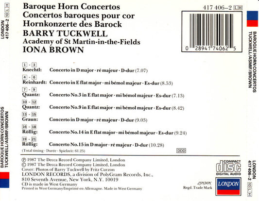 Barry Tuckwell, The Academy Of St. Martin-in-the-Fields, Iona Brown : Baroque Horn Concertos (CD, Album)
