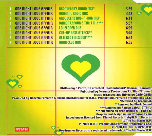Angels Of Love Featuring Carlo Carita : One Night Love Affair (CD, Maxi)