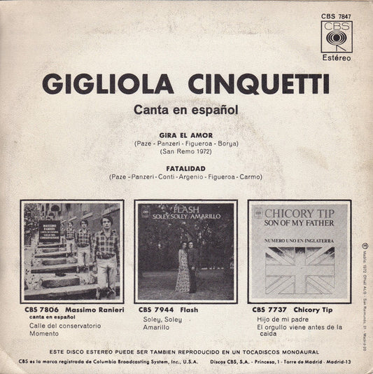 Gigliola Cinquetti : Gigliola Cinquetti Canta En Español Gira El Amor (7")