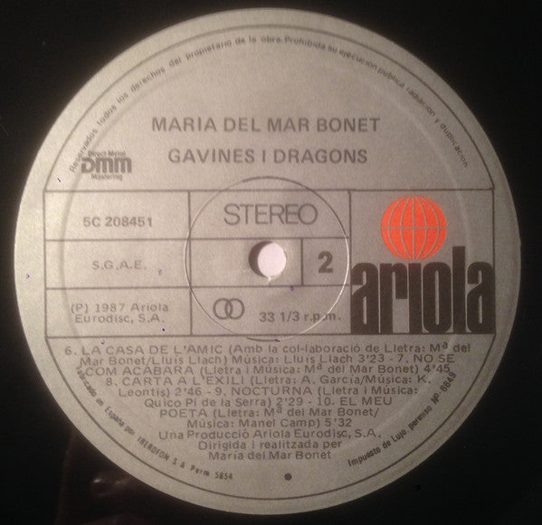 Maria Del Mar Bonet : Gavines I Dragons (LP, Album)