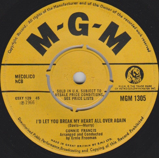 Connie Francis : Love Is Me, Love Is You (7", Single)