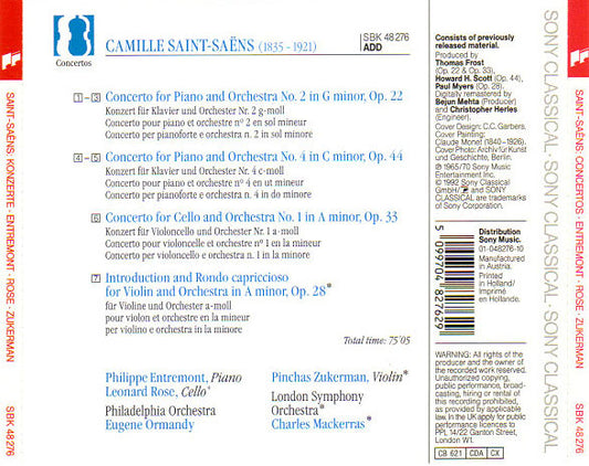 Camille Saint-Saëns - Philippe Entremont • Leonard Rose • The Philadelphia Orchestra • Eugene Ormandy : Piano Concertos Nos. 2 & 4 / Cello Concerto No. 1 (CD, Comp)