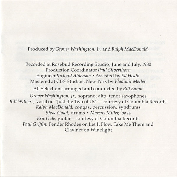 Grover Washington, Jr. : Winelight (CD, Album, Tar)