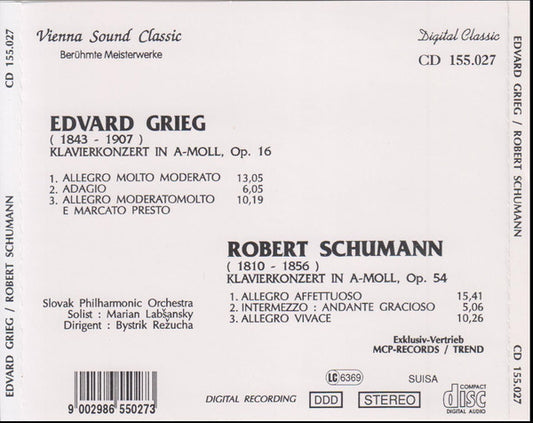 Edvard Grieg, Robert Schumann - Marián Lapšanský, Slovak Philharmonic Orchestra, Bystrík Režucha : Klavierkonzert In A-moll, Op. 16 / Klavierkonzert In A-moll, Op. 54 (CD, Comp)